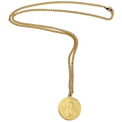 Ben-Amun French Coin Style Pendant Statement Necklace, Gold Jewelry, Made in New York, One Size Cover