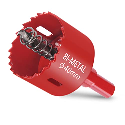 Flintronic Seghe a Tazza Bimetallica, Kit Seghe a Tazza Ø40mm, con Adattatore Esagonale e Punta di Centraggio, Per Forare Plastica, PVC, Legno, Fibra di Legno, Metallo Dolce