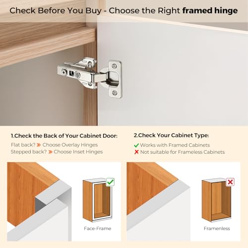 Image of Ravinte 1 Pair 2 Packs Full Overlay Cabinet Door Hinges,105 Degree Adjustable Concealed Kitchen Cabinet Hinges Soft Close for Face Frame Cabinet