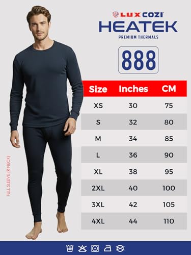 Image of Lux Cozi HEATEK Men's Round Neck Full Sleeve Skin Friendly Winter Wear Thermal Top and Bottom Set | Fleece Winter Body Warmer Thermal Set | Style 888