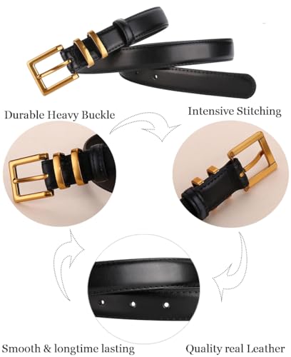 ALAIX Women's Leather Belt for Jeans Pants Fashion Ladies Belt with Gold Buckle Elegant Thin Waist Dress Belts for Women4
