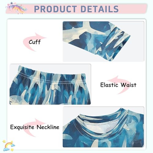 Pajama Sets Long Sleeve Cute Blue Shark Soft Comfy Sleepwear 2 Piece PJS 3-8T4
