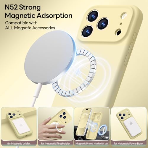 Image of LOVE 3000 Designed for iPhone 17 Pro Max Case, Premium Silicone [Compatible with Magsafe][Soft Anti-Scratch Microfiber Lining] Shockproof Protective Phone Case for Men Women 6.9 inch, Creamy Yellow
