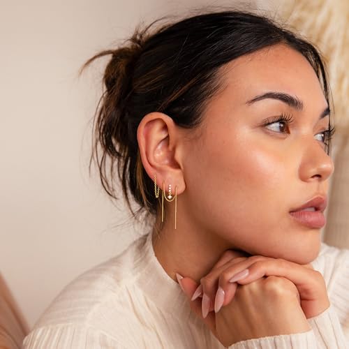 CHESKY Dangle Earrings for Women Trendy, Dainty 14K Gold Plated Chain Earrings for Womens Simple Threader Earrings Non Tarnish Hypoallergenic Long Drop Earrings Jewelry Set for Women Gifts3