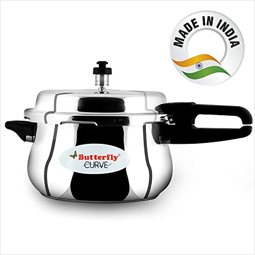 Image of Butterfly Stainless Steel 5.5-Liter Curve Pressure Cooker, Large, Silver (Single Pack)
