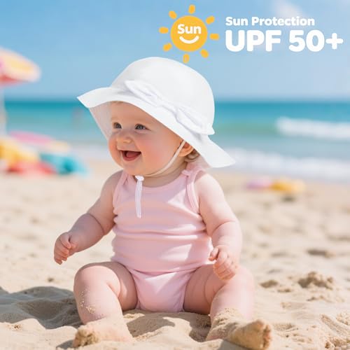 2 Pack Baby Sun Hat Toddler UPF 50+ Sun Protection Wide Brim Cap Kids Girls Summer Beach Hat for Swim Traveling 6