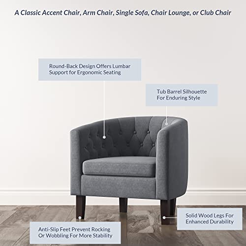 Image of BELLEZE Accent Barrel Arm Chair, Set of 2 Modern Comfy Upholstered Tufted Club Chair with Sturdy Legs and Linen Fabric for Bedroom Living Room - Gray