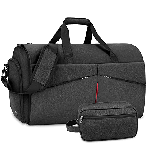 Image of Carry-On Convertible Suit Bag with Shoes Compartment, Waterproof 2 in 1 Travel Duffle Bag, Large Expandable Weekender for Men & Women, Black