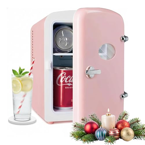 Image of HealSmart Mini Fridge Portable 6 Liter /9 Can with Observation Window, Cooler&Warmer Small Desk Compact Refrigerator for Skin Care, Cosmetics, Beverage, Food in Bedroom, Car, Office, Dorm, Pink
