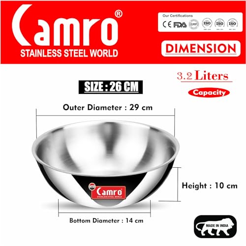 Image of Camro Tripro Triply Artisian Tasla | kadhai Without lid 14 NO 3.2 Liters Cook | Serve, for Deep-Fry | Saute | Stir-Fry | Mixing Desserts Gravy, Induction Friendly & Gas Ready, 6-Year Warranty