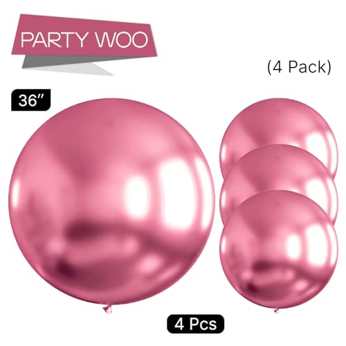 Image of PartyWoo Metallic Pink Large Balloons 4 pcs 36 Inch Giant Big Jumbo Pink Latex Balloons for Birthday Valentine's Day Wedding Baby Shower Anniversary Graduation Party Decorations Pink-G104