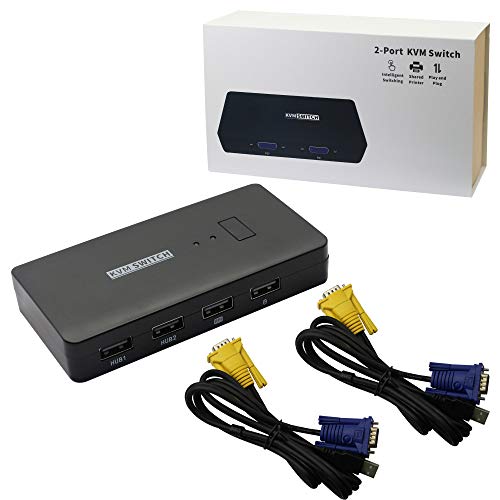 KVM Switch 2 Port,VGA 2 in 1 Out Switch Selector,VGA Video Sharing Adapter Manual Switcher with 4 USB Hub,1920 x 1440 Resolution,for 2PC,Monitor,Printer,Keyboard,Mouse Control - Thumbnail 7