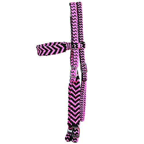 HILASON Pink/Black Horse Bridle Headstall Flat Braided Paracord | for Horses Western Headstalls