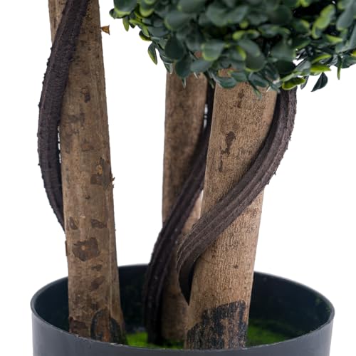 Artificial Topiary Ball Tree Indoor and Outdoor, 35 Inch Faux Boxwood Plants Topiary Triple Ball Tree Milan Grass Ball Trees for Porch or Garden Home Decor, 1 Pack