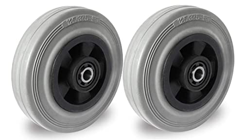 Abrollwerk 2er Set Rad 125 mm Gummi grau spurlos – Ersatzrad mit Rollenlager & Achszubehör M10 – Bodenschonende Transportrollen für Rollwagen & Möbel – PAK 3 Qualität – 2 Stück