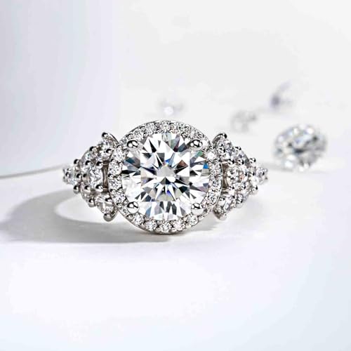 Moissanite Engagement Ring 4.3 CTTW D Color VVS1 Clarity 925 Sterling Silver Vintage Halo Anniversary Promise Wedding Rings for Women with Certificate2