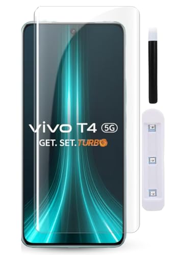 Image of 100FIT Adavnced Glue UV Curved Tempered Glass for Vivo T4 5G | With HD clearity full curved edge protection and Installation Kit