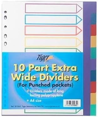 Tiger A4 10 part extra wide dividers for punched pockets (10 packs)