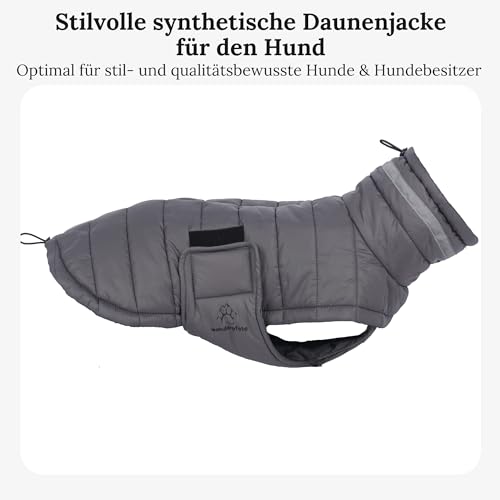 Wanderpfote Hundemantel in Grau, Größe XS - Synthetische Daunenjacke, Stilvoll und Elegant - Wasserdicht - Für Kleine Hunde - Wintermantel