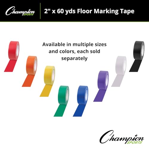 Image of Champion Sports Vinyl Tape, 2 inch Wide x 60 Yards Long, Blue - Durable Floor Marking Tape - Schools, Gyms, Restaurants