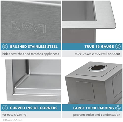 Ruvati 33" Apron-Front Workstation Low-Divide Double Bowl 60/40 Farmhouse Kitchen Sink 16 Gauge Stainless Steel - Rvh9201 #TOP6