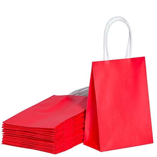 SUNCOLOR 25 Pack Small Red Gift Bags with Handles 6 Recyclable Kraft Paper Goodie Bags for Party Favors Birthdays Weddings Christmas