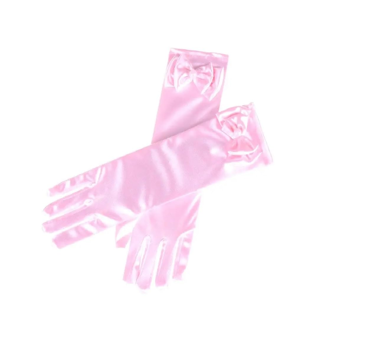 TASMAI MARKETING Girls Satin Gloves with Bow and Pearl Embelishment, Girls Party Accessories, 4Years -14Years, Multi-Color (Pink, Small(4-14 Years)) 1