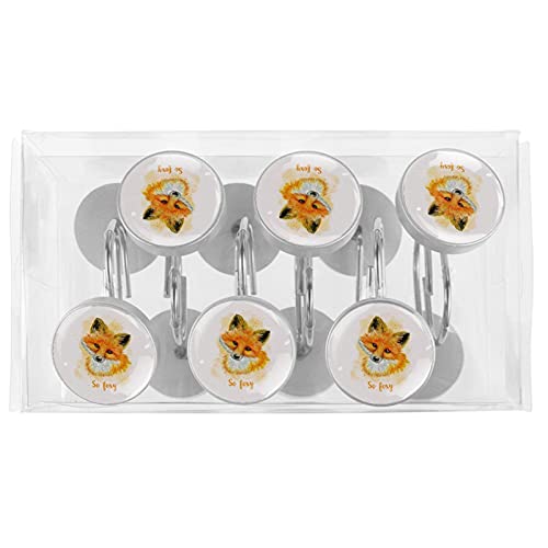 Crochets de rideau de douche renard en acier inoxydable - Lot de 12 pièces décoratives