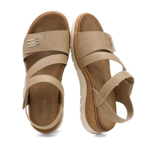 Image of UBFEN Womens Low Wedge Walking Sandals with Arch Support | Open Toe Sandals Adjustable Instep and Ankle Straps for Summer Everyday Outfits, Travel,Vacation