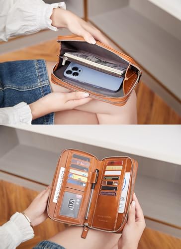 Image of Women's RFID Blocking Wallet Large Zip Around Leather Clutch with Wristlet | Large Capacity, 23 Card Slots, 2 ID Windows, Phone Holder, Soft PU Leather, RFID Secure, Coin Pocket, Checkbook Holder