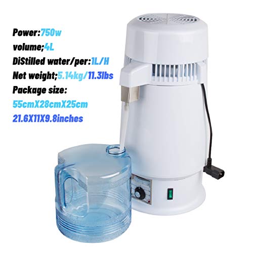 Pevor Home Water Distiller,Electric Pure Water Distiller Purifier Adjustable Temperature 1Gal 4L 750W for Dental/Medical/Lab/Home (USA Shipment)