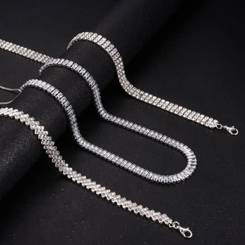 CASSIECA Rhinestone Choker Necklaces Sparkly Diamond Choker for Women Girls Silver Minimalist Crystal Cubic Zirconia Chokers Jewelry for Prom Party Wedding
