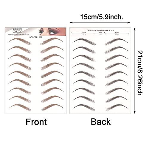 6D Eyebrow Tattoo Stickers 6 Sheets Professional Realistic Stick-On Eyebrow Stencil Shape Waterproof Transfer Eyebrow Decal Quick Makeup Tool (1# Brown) #TOP1