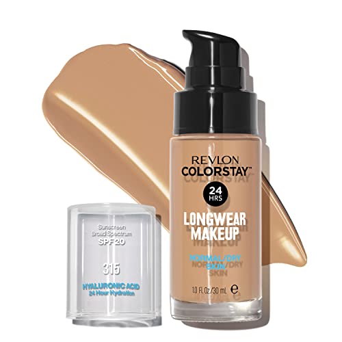 Revlon ColorStay Liquid Foundation for Normal & Dry Skin, Face Makeup Stocking Stuffers for Women, SPF 20, Medium-Full Coverage, Natural Finish, 315 Butterscotch, 1.0 Oz