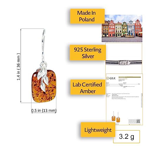 Amber Jewelry for Women - GIA Certified 925 Sterling Silver Baltic Honey Amber Earrings "Fern", Gemstone Dangle Earrings - Sterling Silver Jewelry Collection2