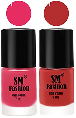 Image of Long Lasting Nail Polish | Nail Paint Combo 7 ml Each) - Set of 2 Dark Rose Pink-Coral Pink