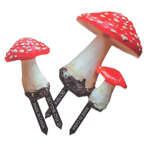 WEKADRIN 2 Stück Pilz Gartendekoration aus Wetterfestem PVC Gartenstecker für Außenbereiche Robuste Pflegeleichte Gartenfiguren zum Einstecken in Rasen und Beete