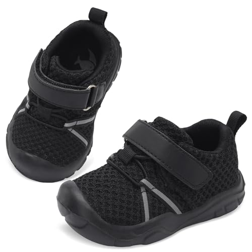 FEETCITY Toddler Wide Shoes Infant Sneakers Boys Girls Tennis Shoes Breathable Toddler Walking Sport Sneakers Black