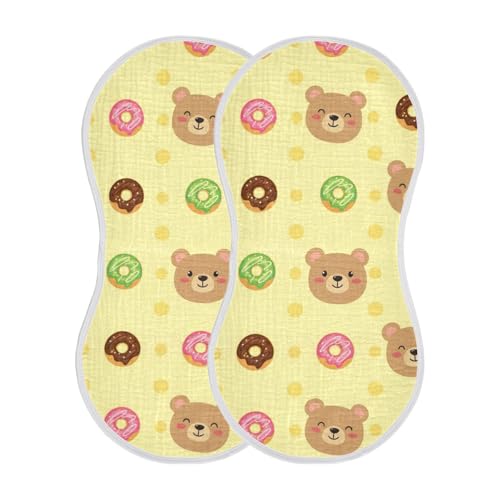 Cute Bear Donut Yellow Baby Burp Cloths Cotton Washcloths Soft Absorbent Burping Rags for Baby Boy Girl Muslin Burp Cloths 4 Pack2