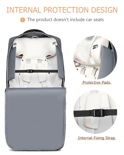 Image of MCBD Car Seat Travel Bag for Airplane, Foldable Baby Carseat Backpack for Travel Padded Carseat Carrier for Airport Gate Check, Infant Stroller Cover with Reflective Strips