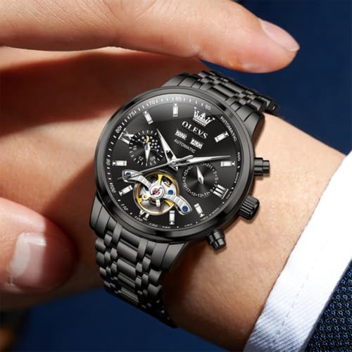 Image of OLEVS Automatic Watches for Men Luxury Skeleton Multi-Function Mechanical Watch Self Winding Date Waterproof Luminous Mens Watch