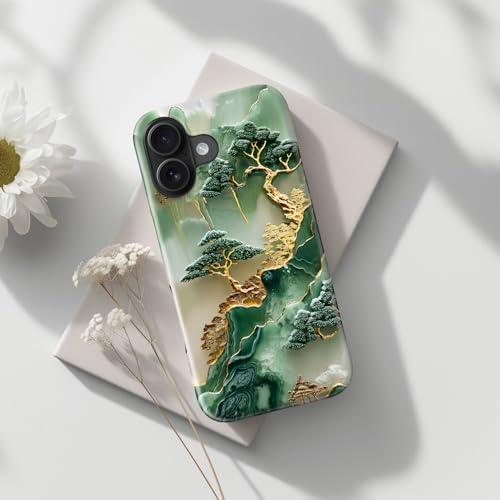 Image of Goodon for iPhone 16 Plus Case Cute - Wireless Charging Compatible - Dual-Layer Hard Shell + Silicone Cover - Protective Phone Case with Trendy Designs for Women - Gold Inlaid Jade Carving
