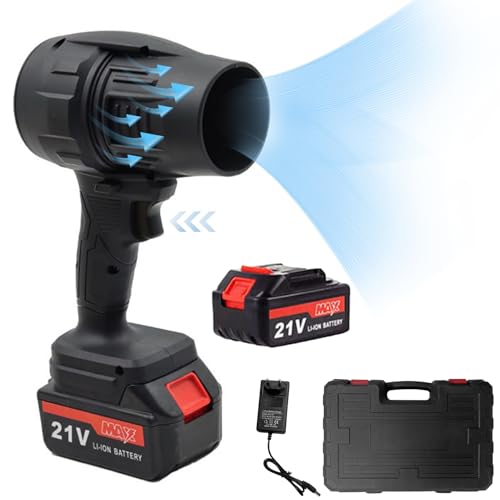 Ventilador de hojas a batería, mini ventilador a chorro con 2 baterías de gran capacidad de 21 V, ventilador de aire portátil para autos, ventilador a chorro para limpieza de terrazas,