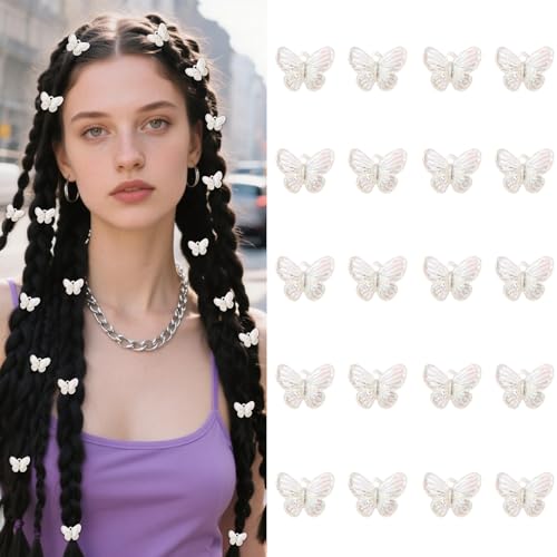 Amariver Mini Butterfly Hair Clips Glitter 90s Accessories for Women 20Pcs Small Hair Clips Fashion Accessories for Girls