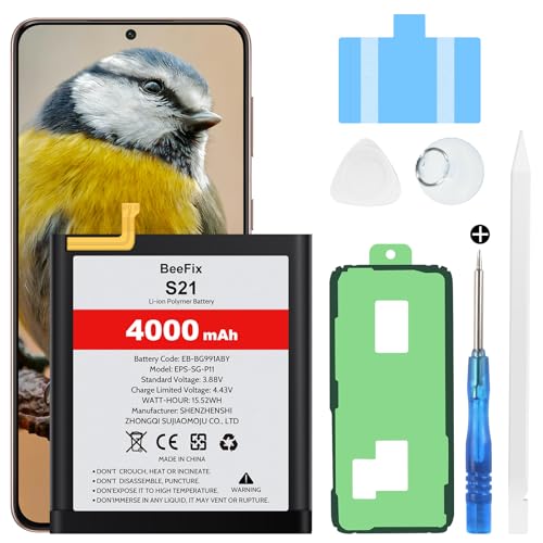 Beefix Batterie de rechange haute capacité pour Samsung Galaxy S21 SM-G991B, 4000 mAh, pour Galaxy S21 5G (EB-BG991ABY) avec outils de réparation professionnels