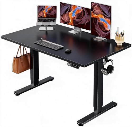 Image of ErGear Electric Standing Desk, 48 inch x 30 inch Whole Piece Desktop, Adjustable Height Computer Desk, 4 Height Memory Settings, Sit Stand Up Desk for Home Office, Black