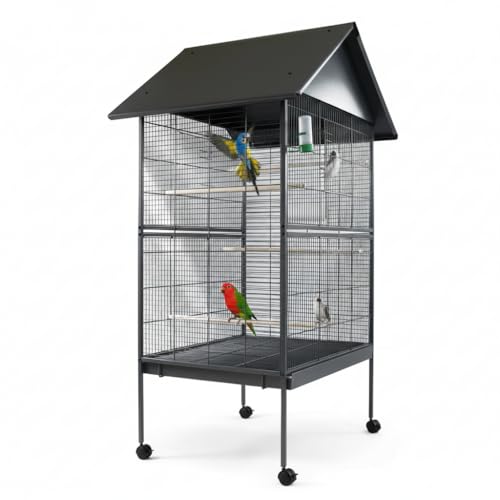 Melko Vogelvoliere Voliere Vogelkäfig inkl. Zubehör Vogelhaus Vogel Käfig Papagei Wellensittich Nymphensittich Haus Groß Papageienkäfig Metall Außenvoliere Vögel Tierkäfig Zuchtkäfig