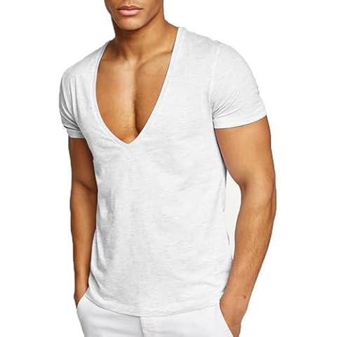 MSEVRNY Men's Deep V Neck Gym T-Shirt Cover