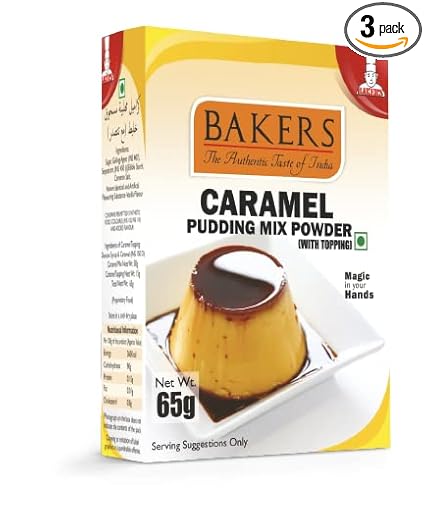 Bakers Caramel Pudding Mix Powder (with Topping) 65 Grams (Pack of 3)