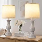 Fenmzee Vintage Table Lamps Set of 2 - Rustic Bedside Lamp with Linen Shades, 22" Nightstand Lamps for Bedroom Bedside Desk, Living Room and Table Office(Antique Grey)
